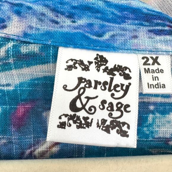 Parsley & Sage Womens Button Top Shirt Size 2X Artsy Watercolor Cotton Abstract - Picture 2 of 7